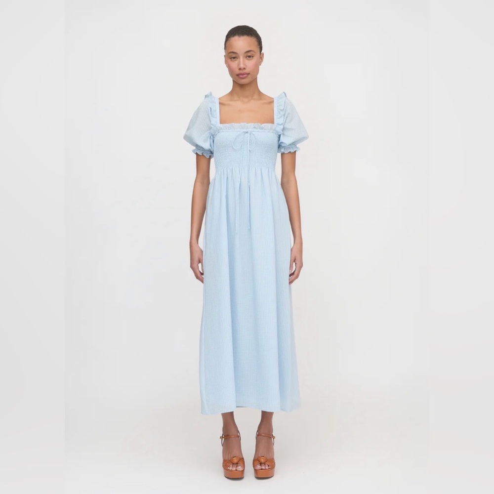 Hill House Home Scarlett Nap Dress - Pale Blue Puff Sleeve Smocked Dress - Picture 2 of 7